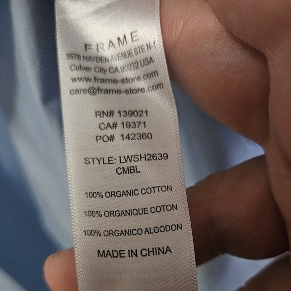 Frame Men's Dress Shirt Blue Organic Cotton Size M - Picture 4 of 4